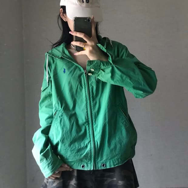 폴로 그린 코튼 후드집업