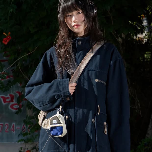 루나키후 WXJ032 하늘 체크 배색 워싱 코튼 자켓 (NAVY)