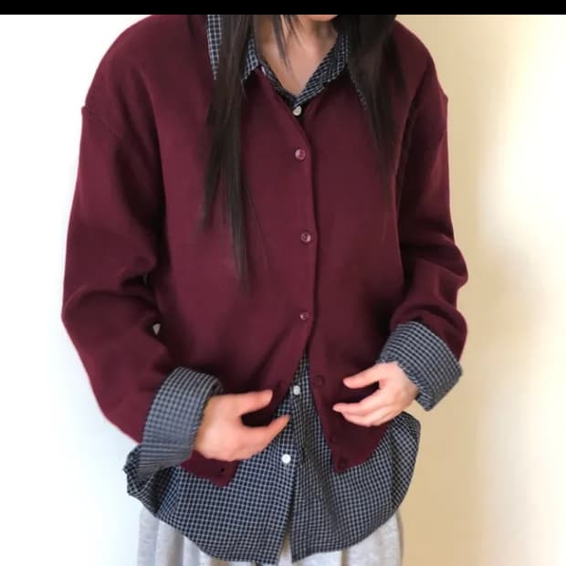 에이블리 버건디 라운드넥 가디건 원더원더