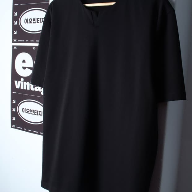 (XL-2XL) 마인드브릿지 반팔 티셔츠 브이넥 무지 블랙-H33030