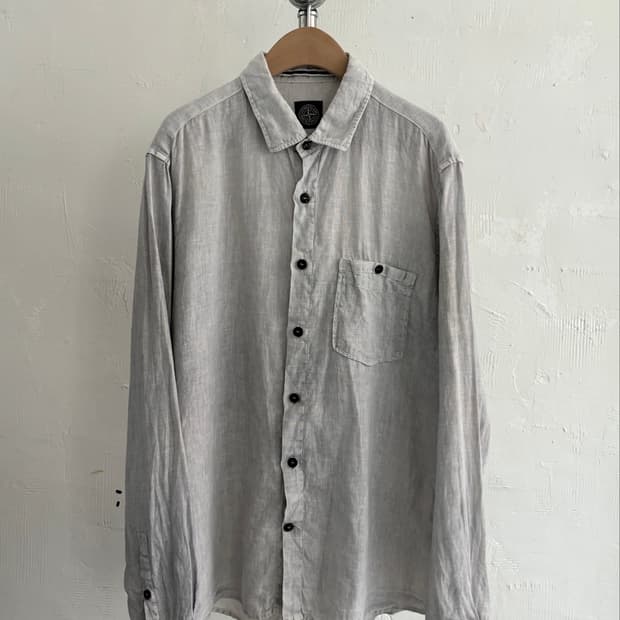 Stone Island 스톤아일랜드 라이트 그레이 린넨 포켓 셔츠