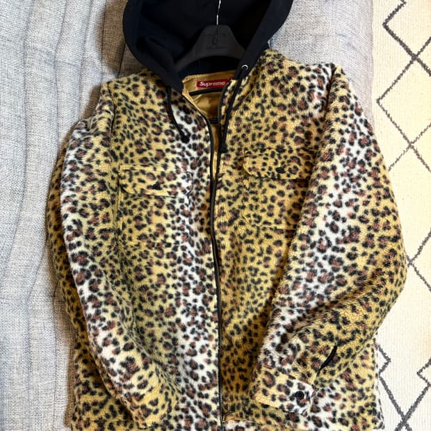 슈프림 플리스 집업 후드 레오파드 L size
