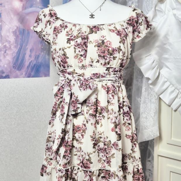 레스트로즈 플로럴 2way 리본 오프숄더 히메갸루 히메카지 원피스