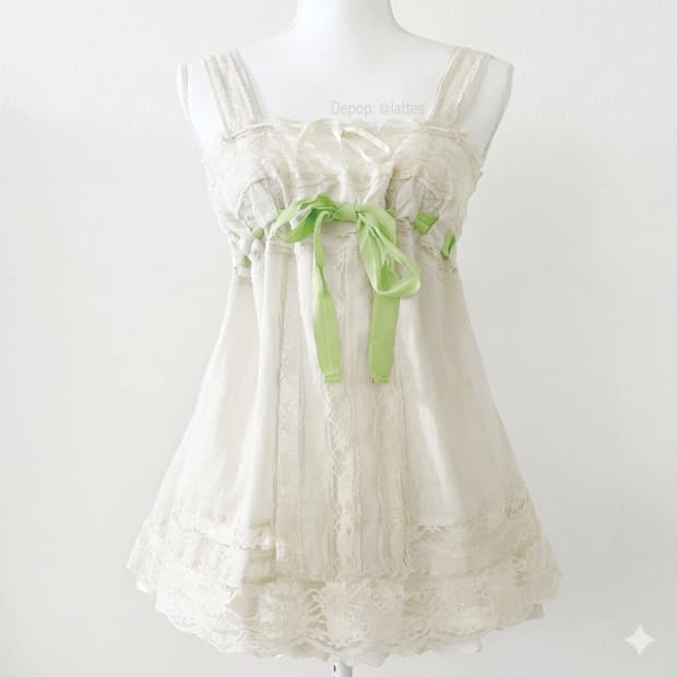 생화이트 그린 레이스 로걀 빈티지 원피스