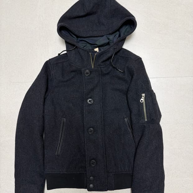 차콜 투웨이 숏코트 후드 자켓 체크안감 더블코트