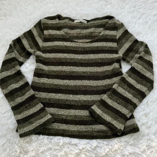 빈티지 카키 스트라이프 니트 긴팔 953 y2k 스트릿 갸루 펑키 일본빈