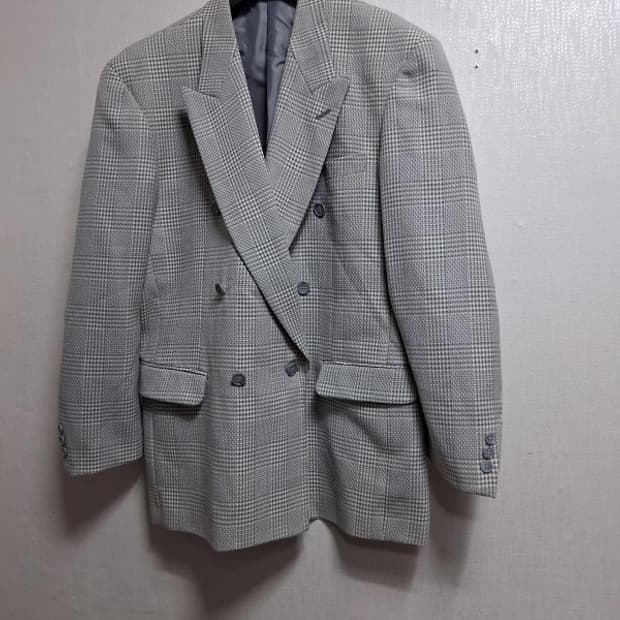 일본빈티지 AVENUEFOCH 남성 100%울 춘추 그레이체크 더블쟈켓1