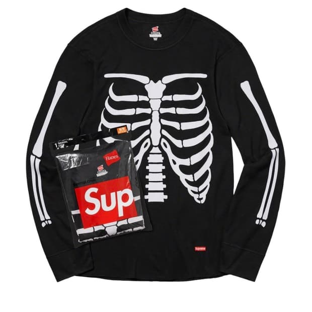 슈프림 헤인즈 본즈 써멀 크루 블랙 L