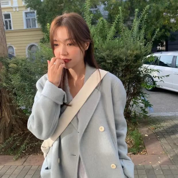 tannat 타낫 duvet long coat 듀벳 롱 코트 스카이블루