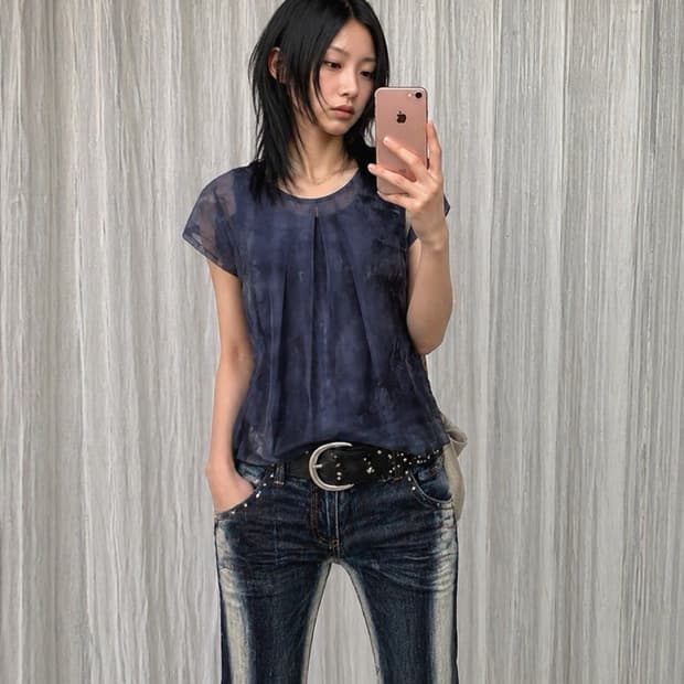 네이비 매쉬 티셔츠