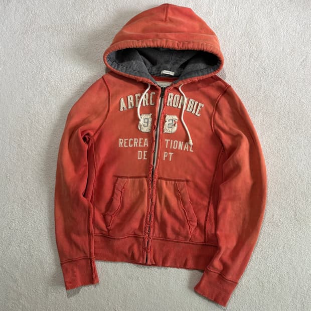 아베크롬비 오렌지 그라데이션 페이드 데미지 헤비 후드집업