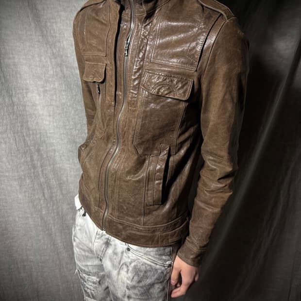 Lambskin Military Moto Leather Jacket 