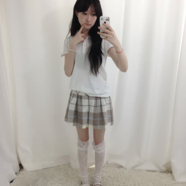 버버리 스카이블루 체크 버클 스커트팬츠