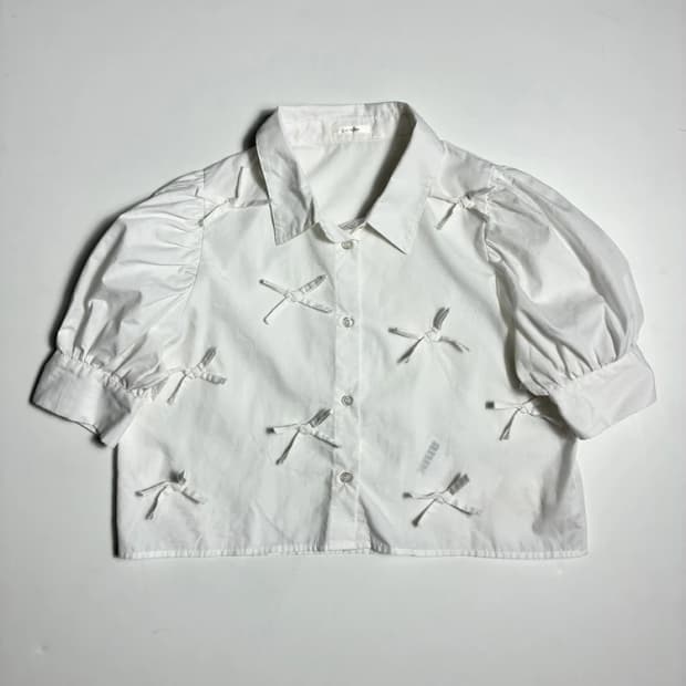 Selected 00's JAPAN 리본 크롭 셔츠 블라우스 R2964