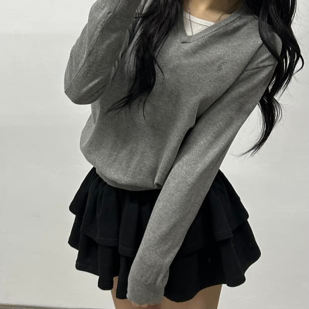 폴로 랄프로렌 신형 라벨 그레이 피마코튼 브이넥 니트(S)