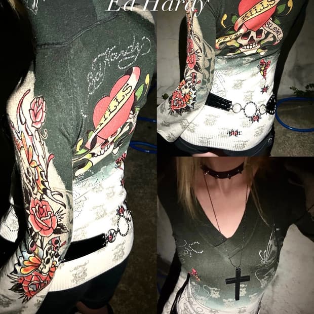 Ed Hardy skull oriental knit hoodie