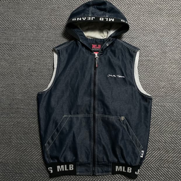 00s MLB USA 자수로고 데님 후드 베스트o 5802