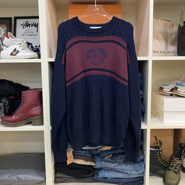 버버리 로고 와인 니트 스웨터 M