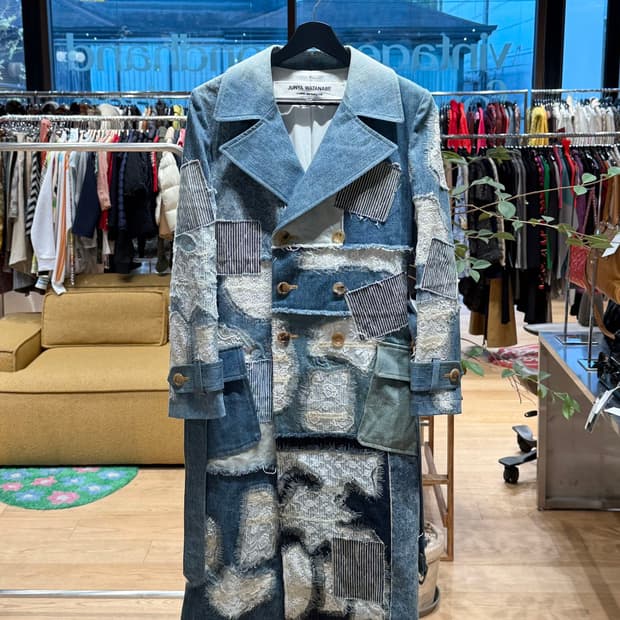 준야 와타나베 데님 패치워크 트렌치 코트 