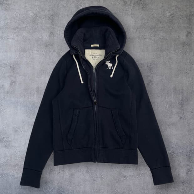 아베크롬비 네이비 무스 로고 머슬핏 기모 후드집업 L
