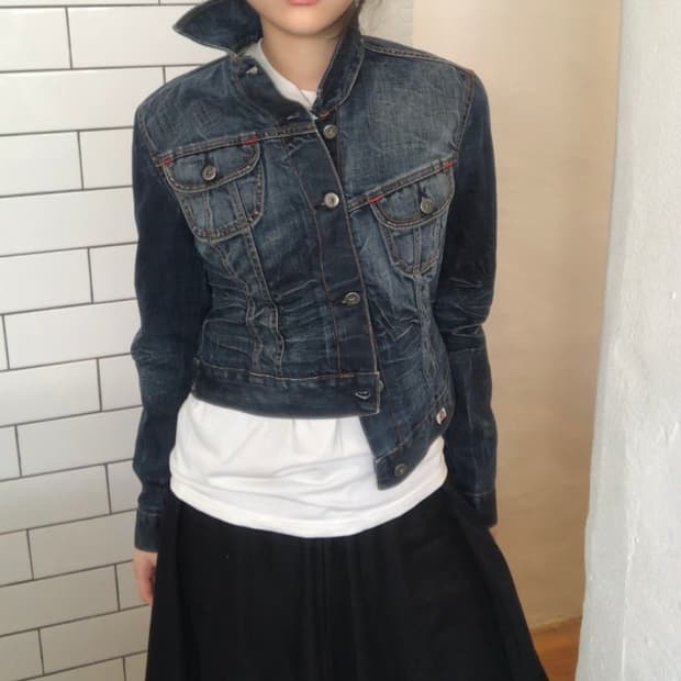 빈티지 다크워싱 데님 자켓