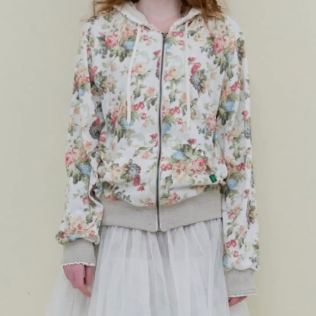 무신사 노컨텐츠 플라워패턴 레이스 프릴 후드집업 코이세이오모리걸빈티지