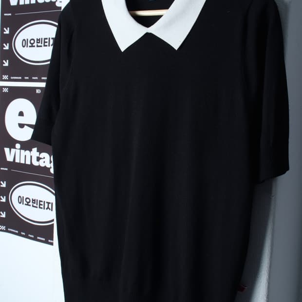 W(2XL) 커터앤벅 반팔 카라 티셔츠 빅사이즈 니트 무지-H35008