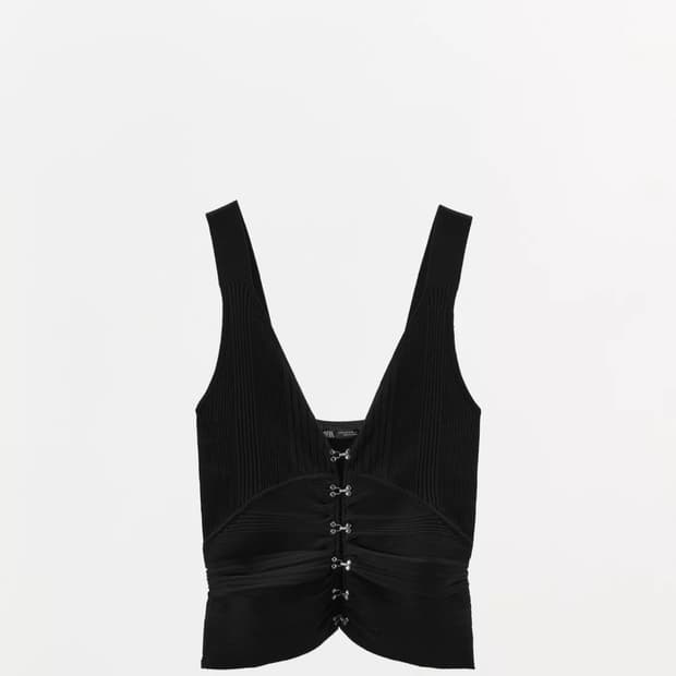 자라 버튼 크롭 탑 블랙 뷔스티에