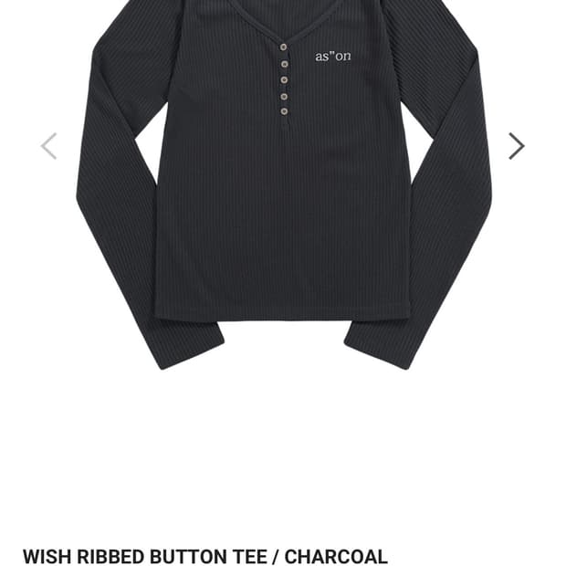 애즈온 WISH RIBBED BUTTON TEE 버튼 티 