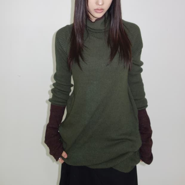 Y’s 요지야마모토 리브드 터틀넥 원피스 니트