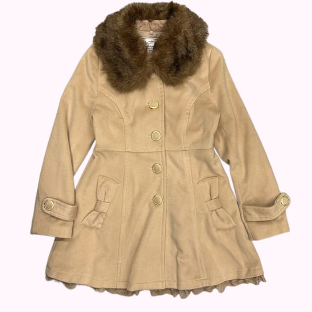 JOKY GAL ribbon detail fur lace coat