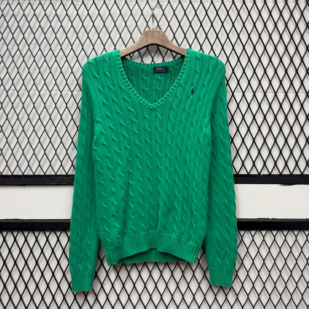 폴로 랄프로렌 케이블 니트 네이비 포니 포인트 그린