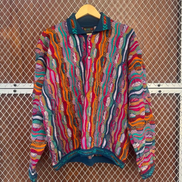 쿠지 COOGI 입체케이블 멀티컬러 카라 니트 M