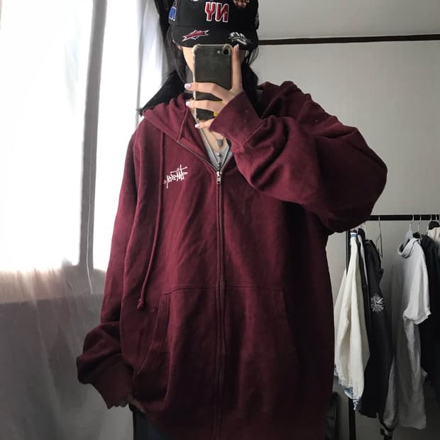 스투시 버건디 후드집업