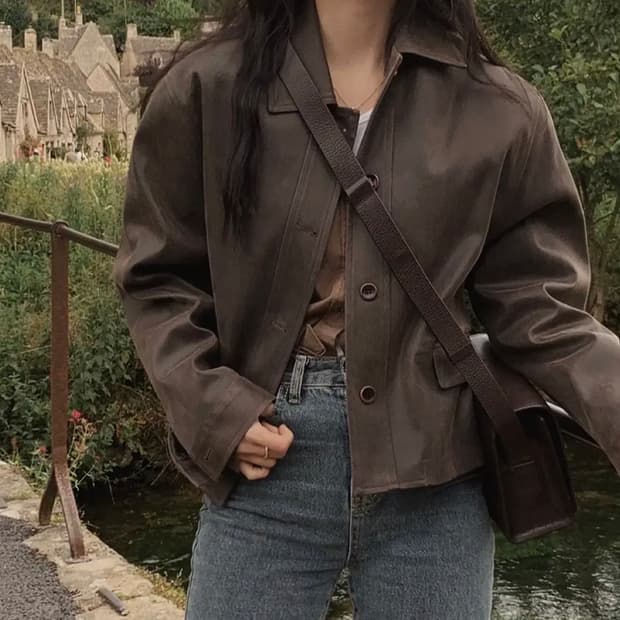 슬로우앤드 슬앤 베지터블 빈티지 레더자켓 브라운 레더자켓