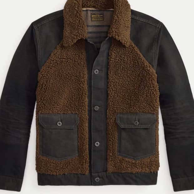 rrl 플리스 패널 캔버스 그리즐리 자켓 L