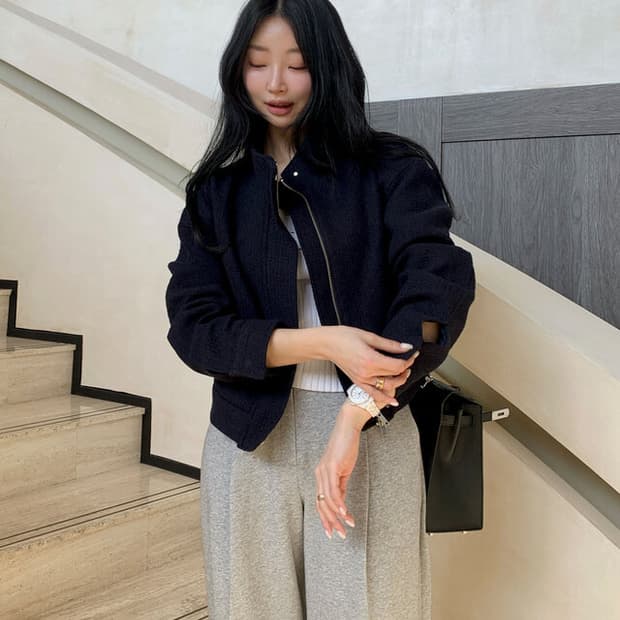 브론 트위드 블루종 자켓