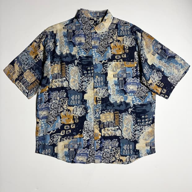 Selected 00's CANDA 에스닉 패치워크 반팔 셔츠 R2385
