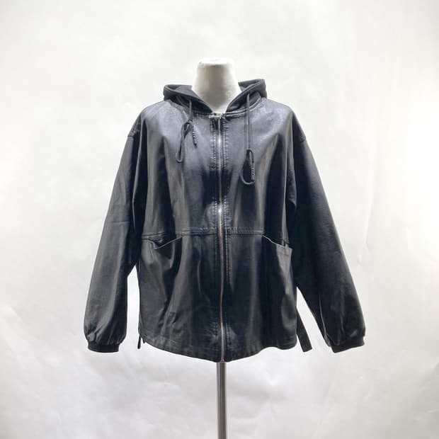 여성 레더 후드 집업자켓 블랙 FREE