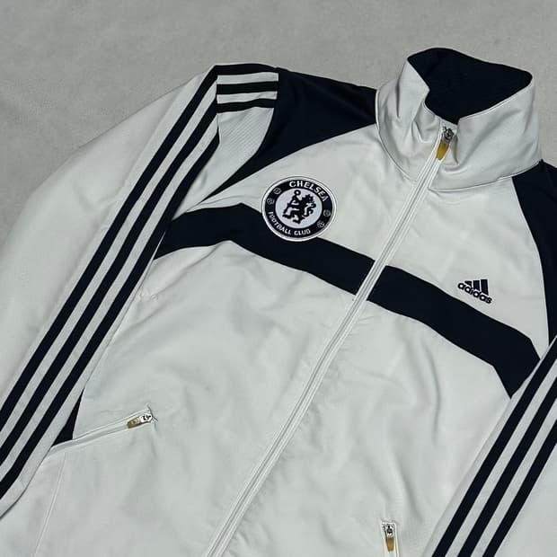 90 아디다스 첼시 화이트 네이비 배색 트랙탑 져지