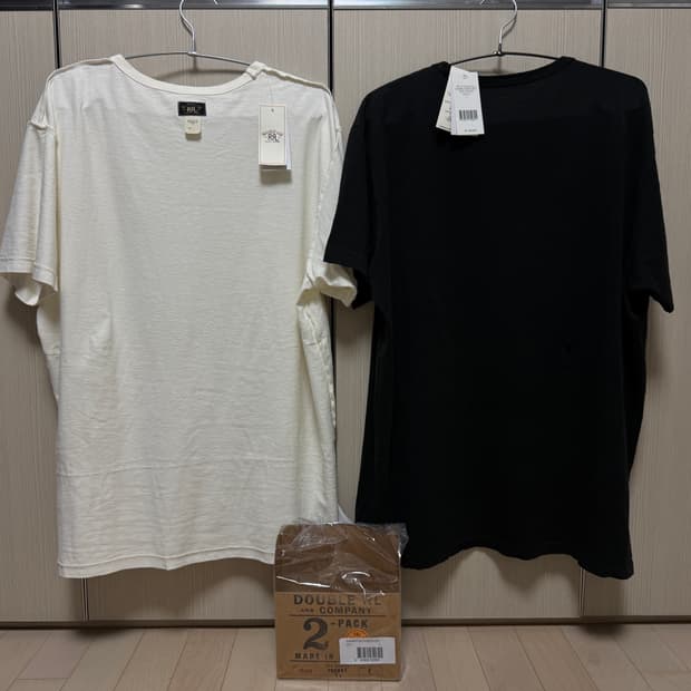 [L] 더블알엘 남자 RRL 포켓 티셔츠 2팩 L 새상품 블랙,화이트