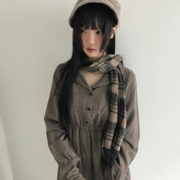 Check V Neck Shirts Dress