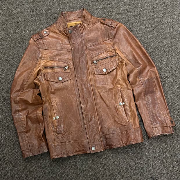 M)GUESS 빈티지 브라운 양가죽 라이더 자켓