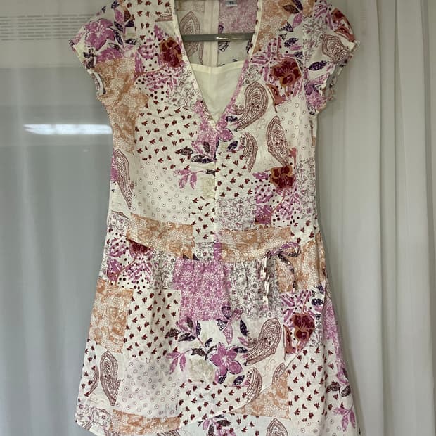 패치워크 원피스 상의 반팔