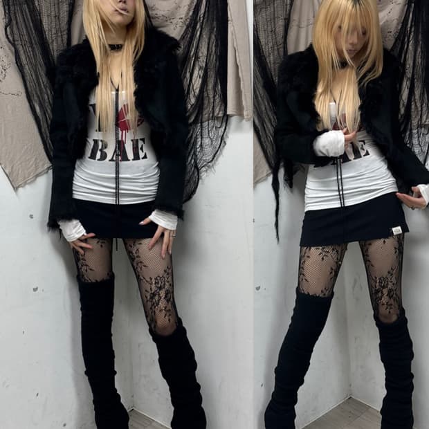 Vkei Black Fur Trimming Crop Leather Jac