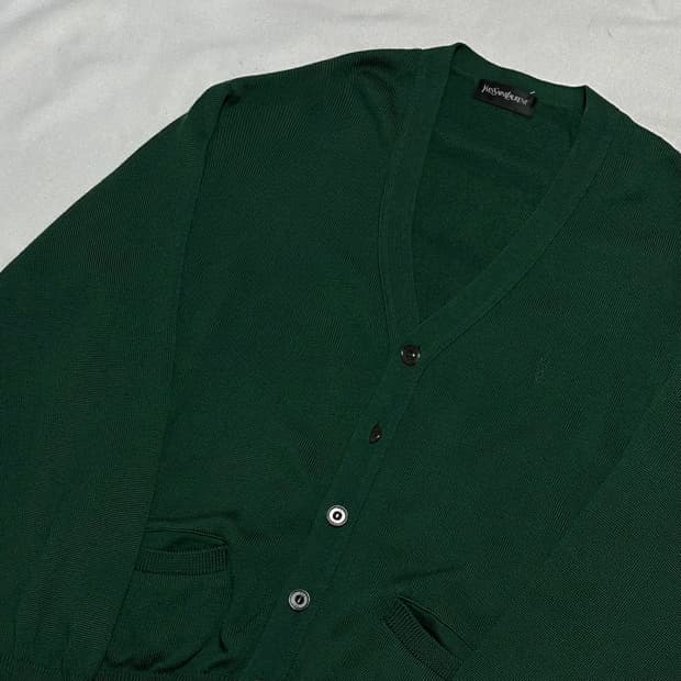L 입생로랑 브이넥 그린 울 가디건