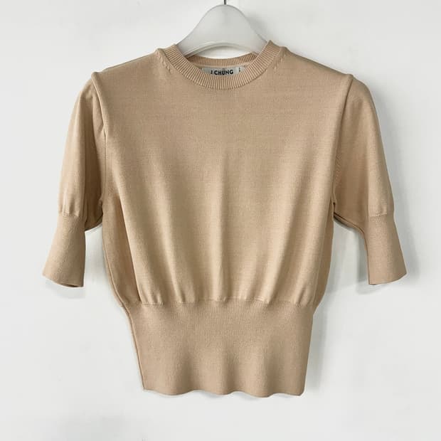 제이청 리브드 반팔 니트 탑