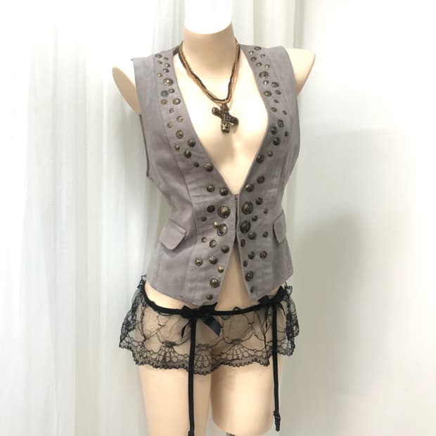 khaki beige studded vest