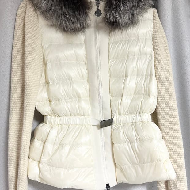 몽클레어 패딩 가디건 아이보리 퍼 트리밍