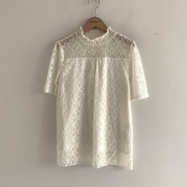 Lace Neck Short Sleeve Blouse T